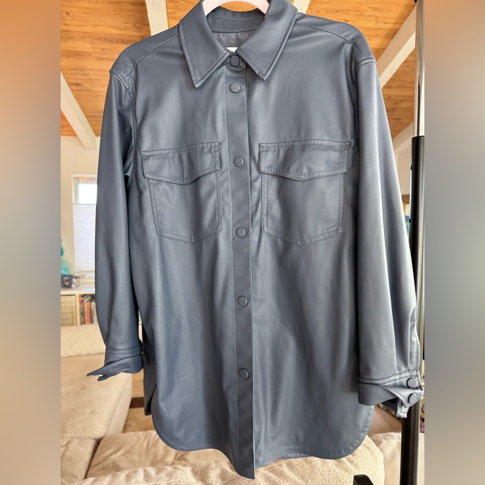 Lovely Blue Gray Vegan Leather Shacket